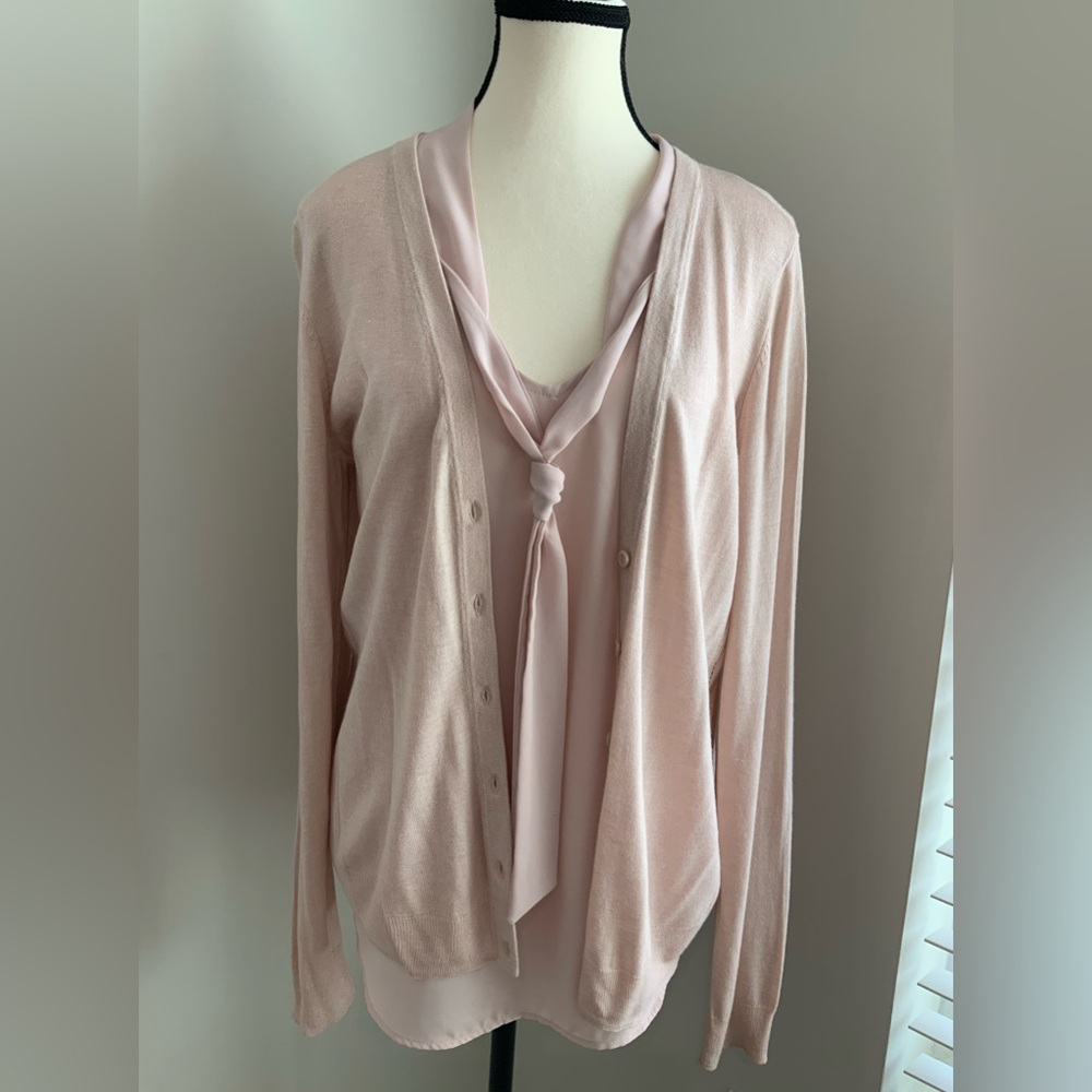 Ann Taylor Soft Pink 2 Piece Blouse Cardigan Set